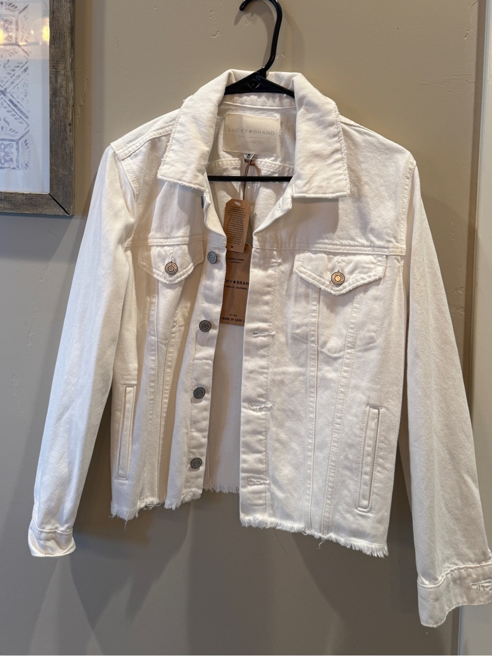 Lucky Brand White Raw-Hem Denim Jacket